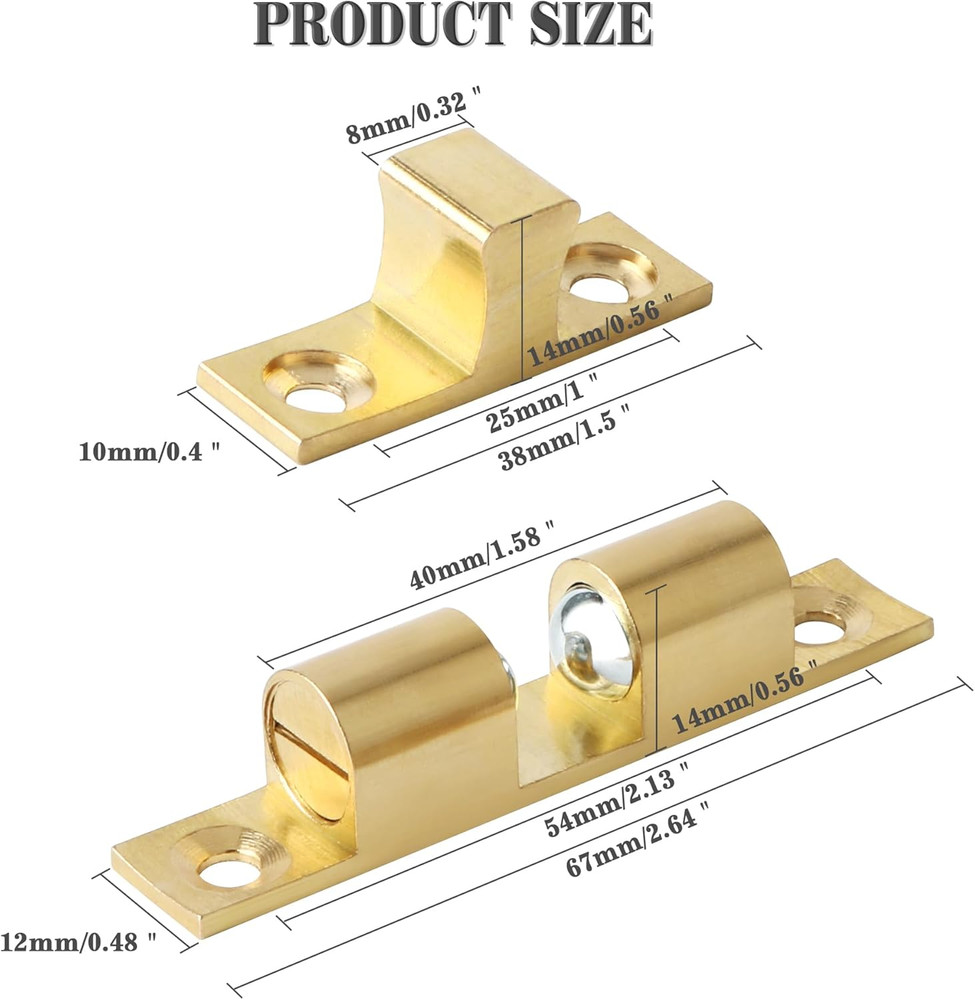 4-Pack 67mm Double Roller Catch Brass Adjustable Ball Tension Door Latch