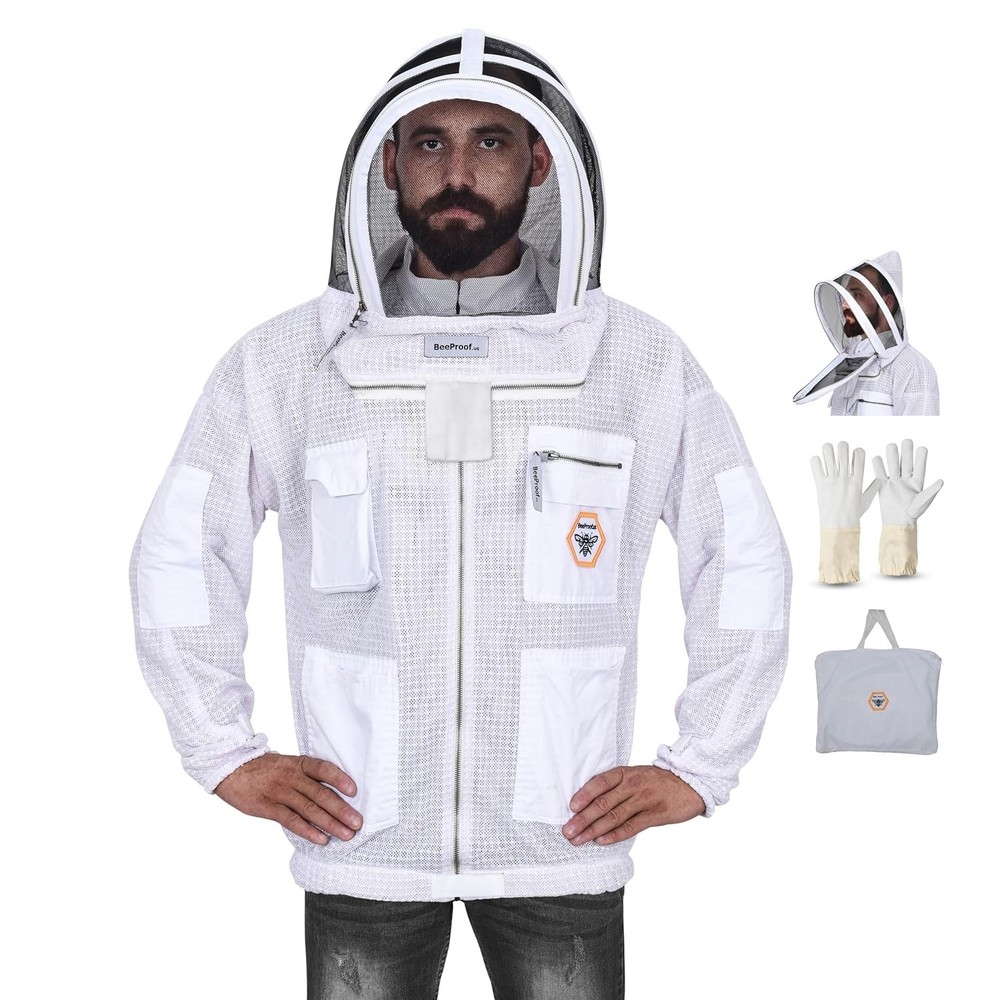 Beekeeper Ultra Ventilated 3 layer mesh Beekeeping Jacket Bee Hat Veil w/bag 2XL