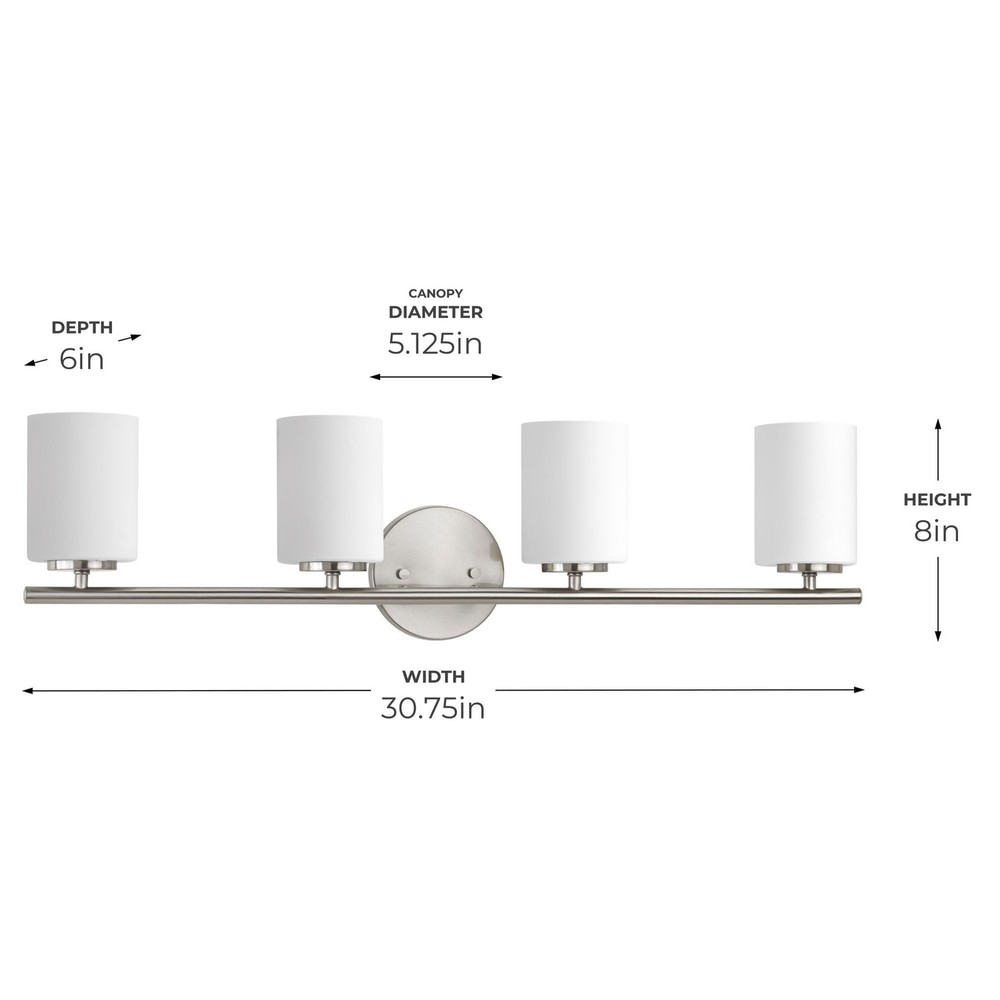 Progress Lighting 4-Light Etched White Glass Modern Bath Vanity Light, Replay---