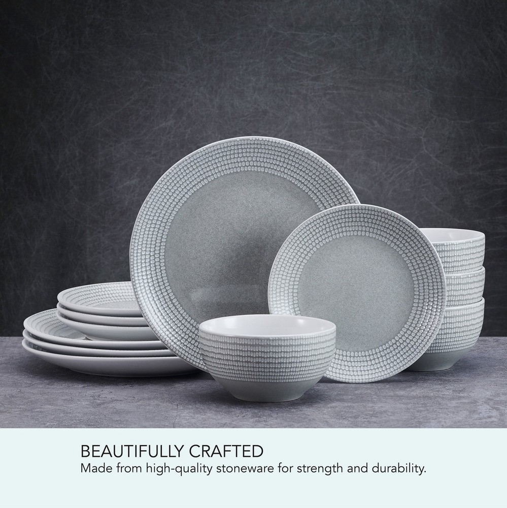 Felicity Gray Dinnerware Set 12 Piece Stoneware Ceramic Kitchen Set