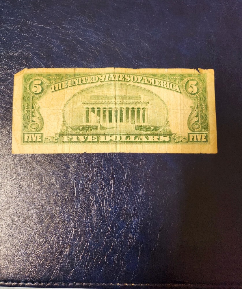 1953 . 5 Dollar RED SEAL MisPrint/ MISCUT Error Note.