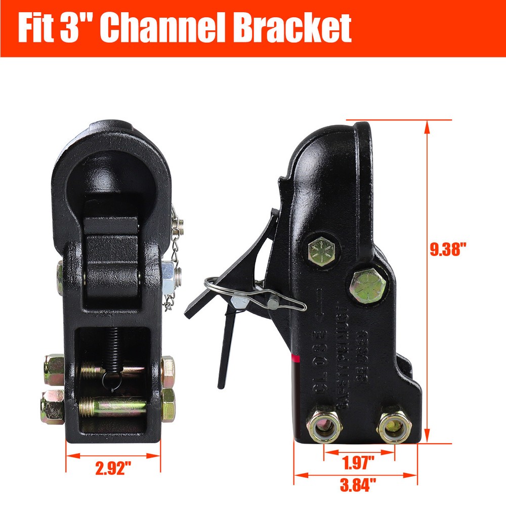 21000LBS Capacity Heavy Duty Adjustable Trailer Coupler 2-5/16" Channel-Mount