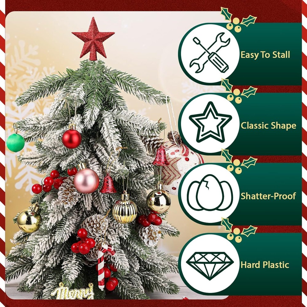 Mini Christmas Tree Topper Small Star 2.36 Inch, Glitter Red