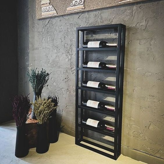 Wall Mounted Wine Rack, Modern Wine Rack, Steel Wine Rack, 6 Bottles