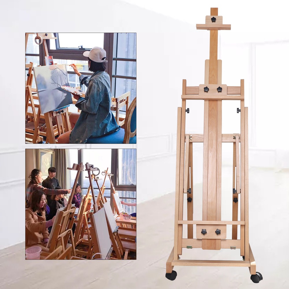 Extra Large Studio H-Frame Easel Adjustable Solid Beech Wood Artist Easel Movabl