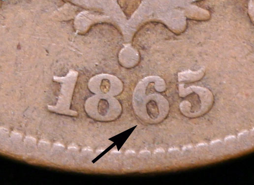 1865 Two Cent Piece - Repunched Date