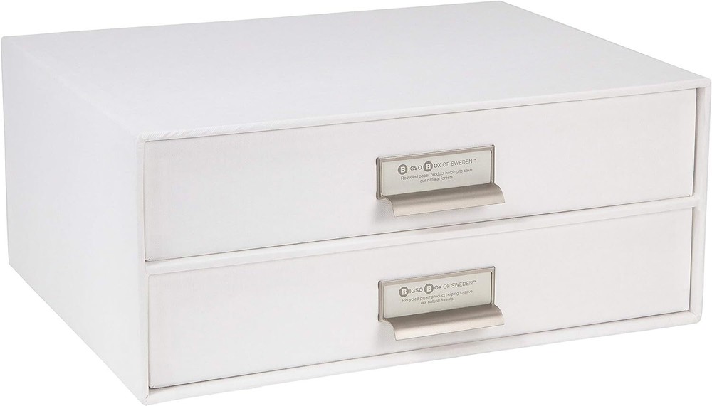 Bigso Birger 2-Drawer Fiberboard Label Frame Document Letter Box | White