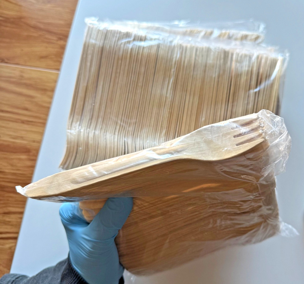 700 wooden forks - wrapped