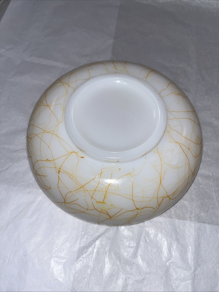 MCM Atomic Hazel Atlas Butterscotch 6”Spaghetti String Drizzle White Salad Bowl