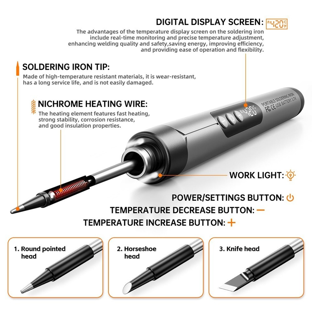 Cordless USB Digital Soldering Iron Adjustable Temperature Type-C Interface3775