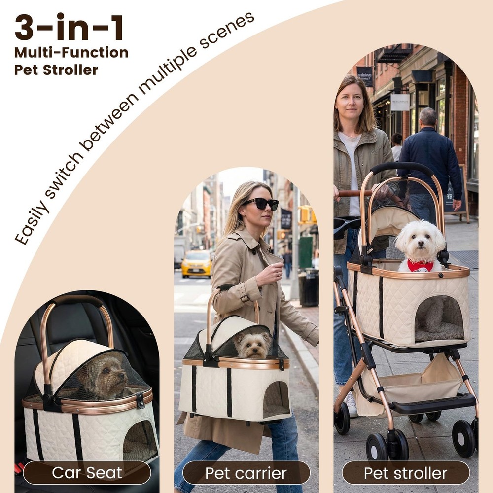 Dog Stroller for Small & Medium Dogs & Cats, Foldable Pet Stroller Wagon Carr...