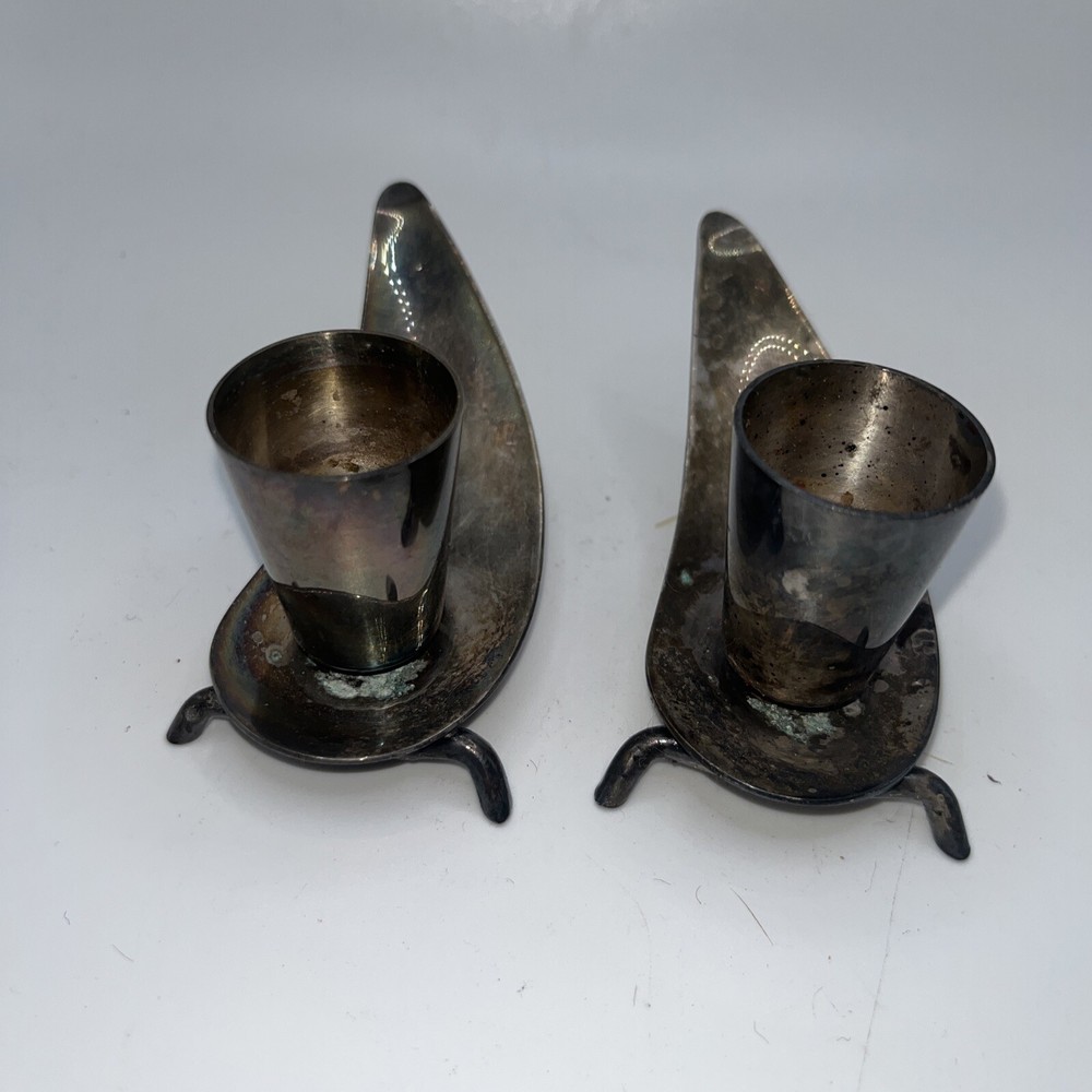 Sterling Silver Pair Vtg Candle Holders Made in Denmark William Schmidt