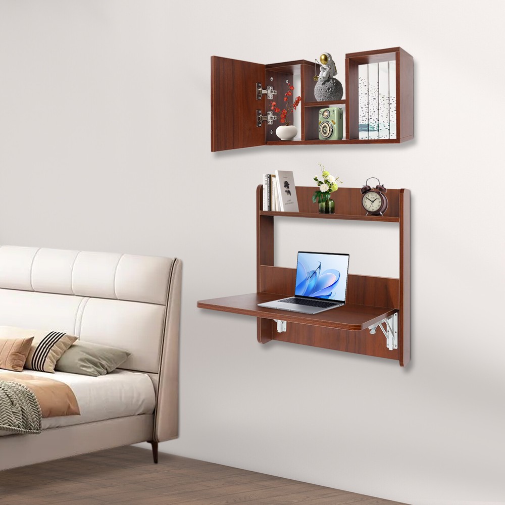 Wall Mounted Bookshelf 2-tier Wall Mounted Writing Table Folding Space Saving