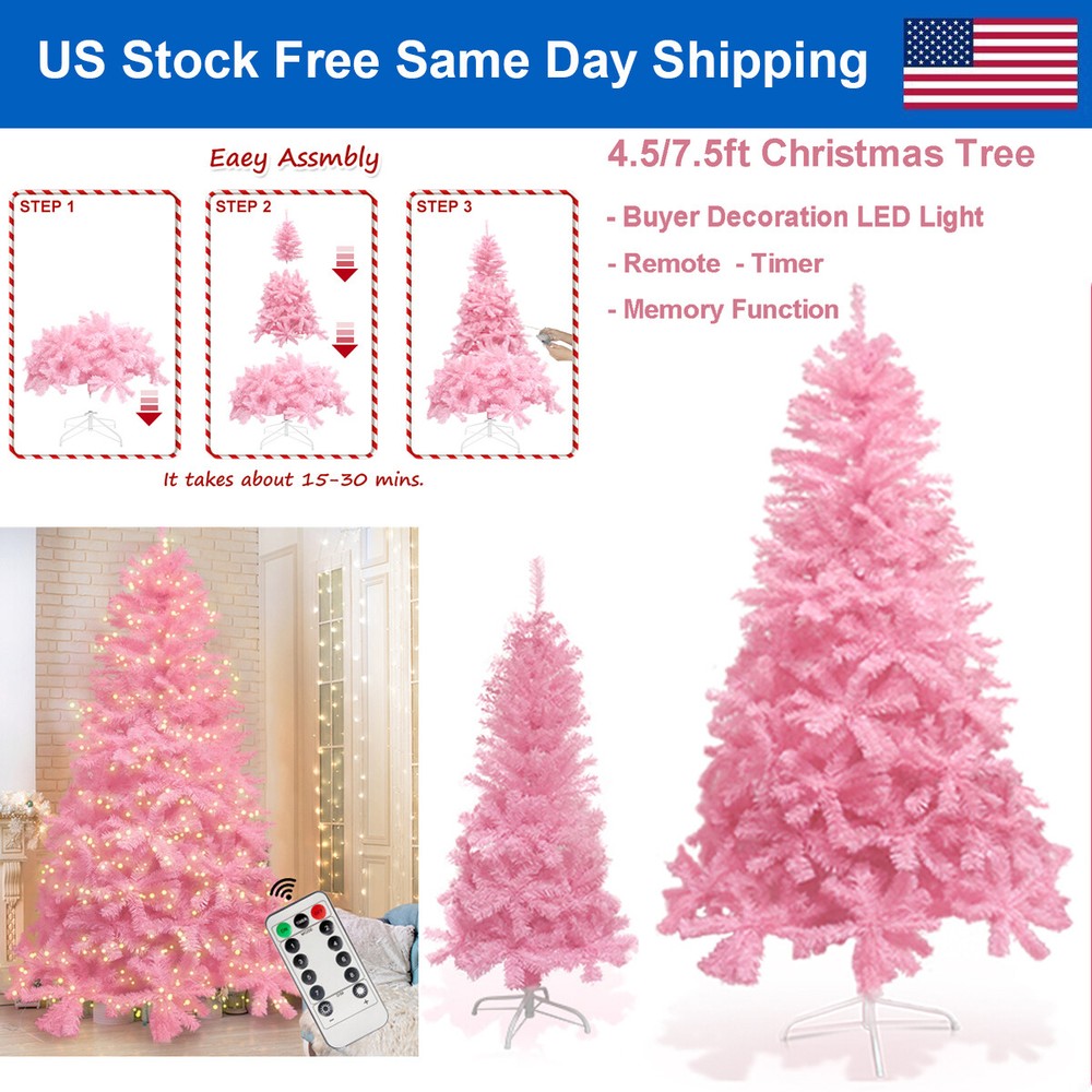 4.5ft or 7.5ft Pink Christmas Tree 120LED USB String Light Decor w/ Remote Timer