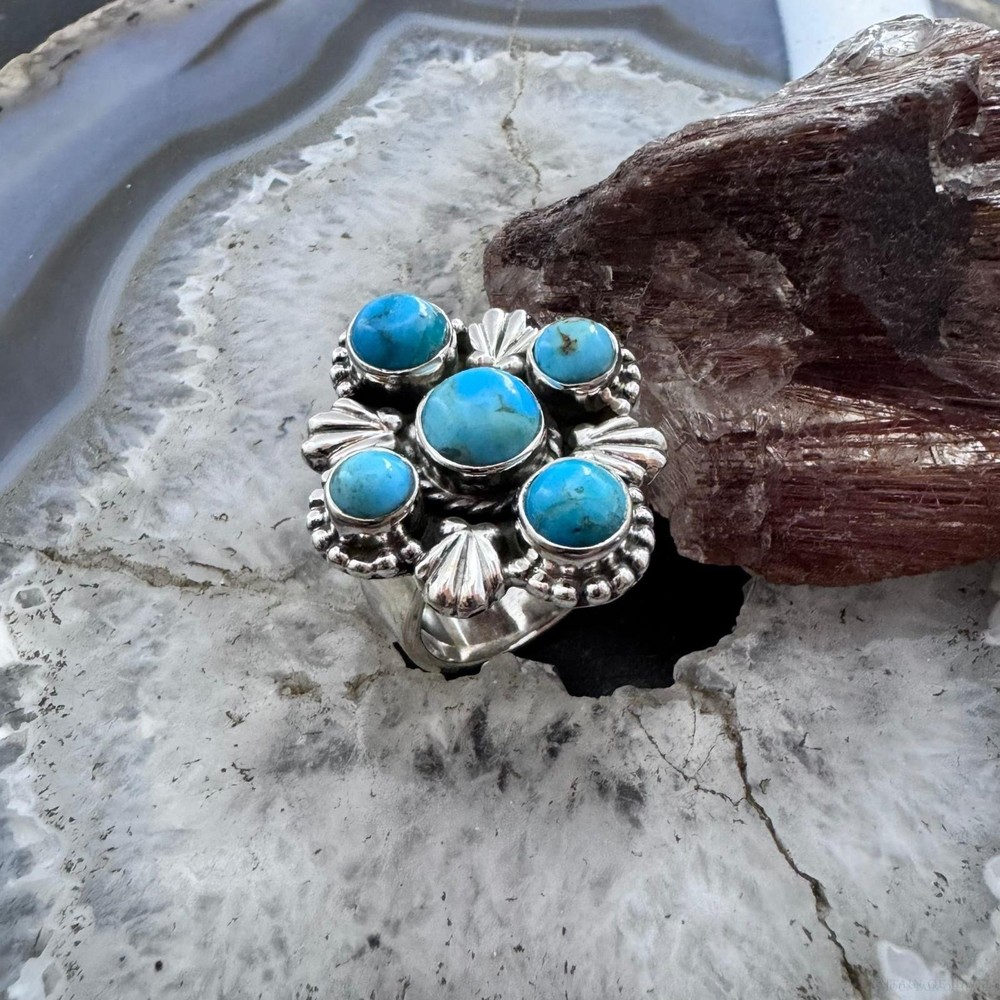 Sterling Silver Southwestern Style Composite Turquoise Cluster Adjustable Ring