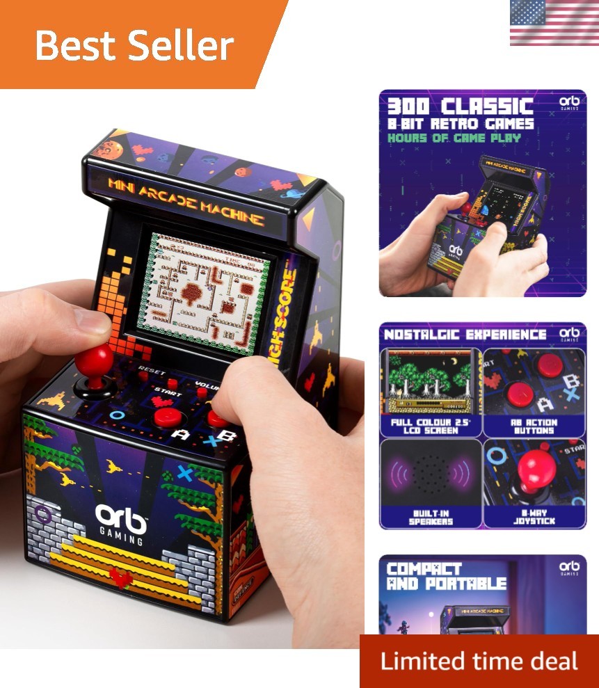 Classic Mini Arcade Machine – 300 Built-in Games & Authentic Joystick Control