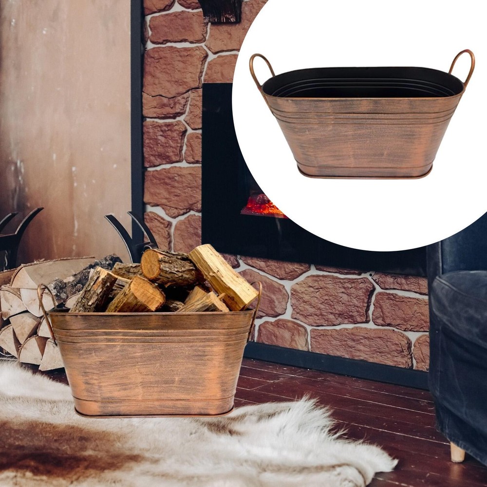 Firewood Bucket with Handle Storage Tub Fireplace Tools Organizer Container Easy