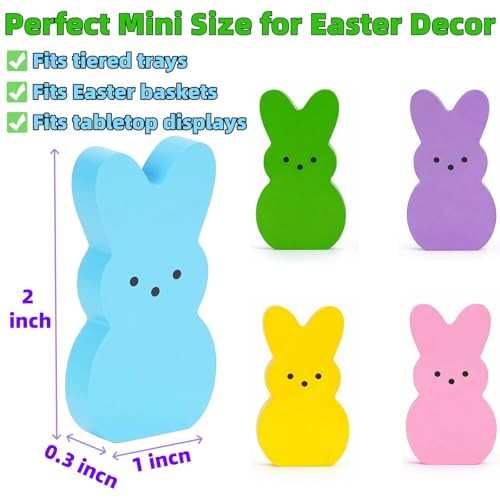Wooden Easter Decor, 30 Pcs Mini Bunny Set, Freestanding Tiered Tray & Easter