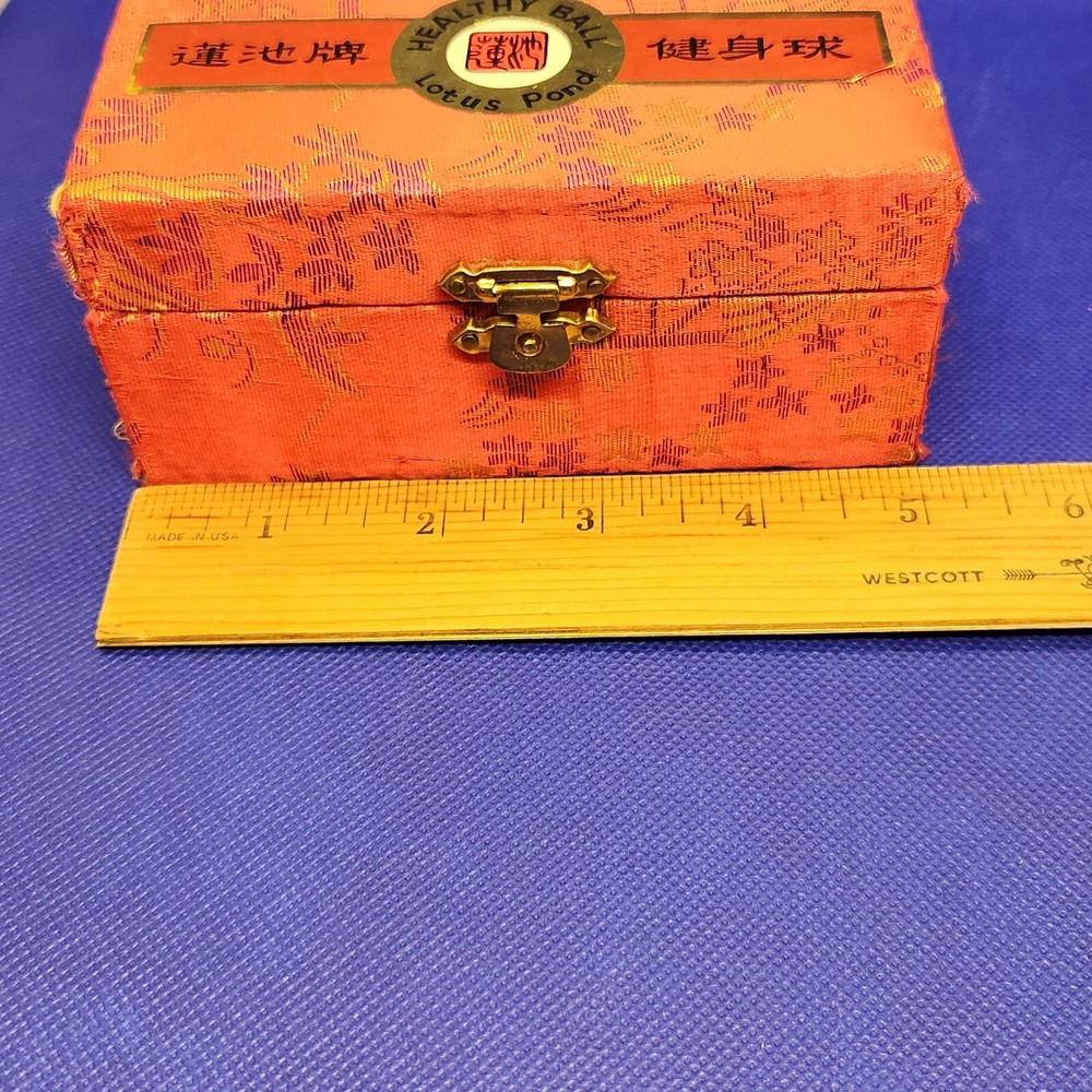 Chinese Cloisonné Baoding Balls Healing Meditation Dexterity Red Silk Case