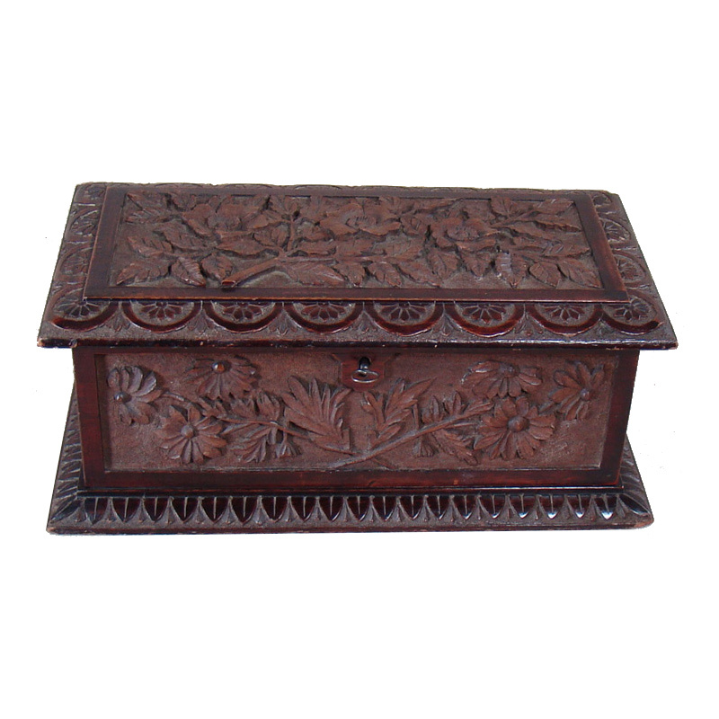 Carved Solid Black Walnut Chest - c.1880