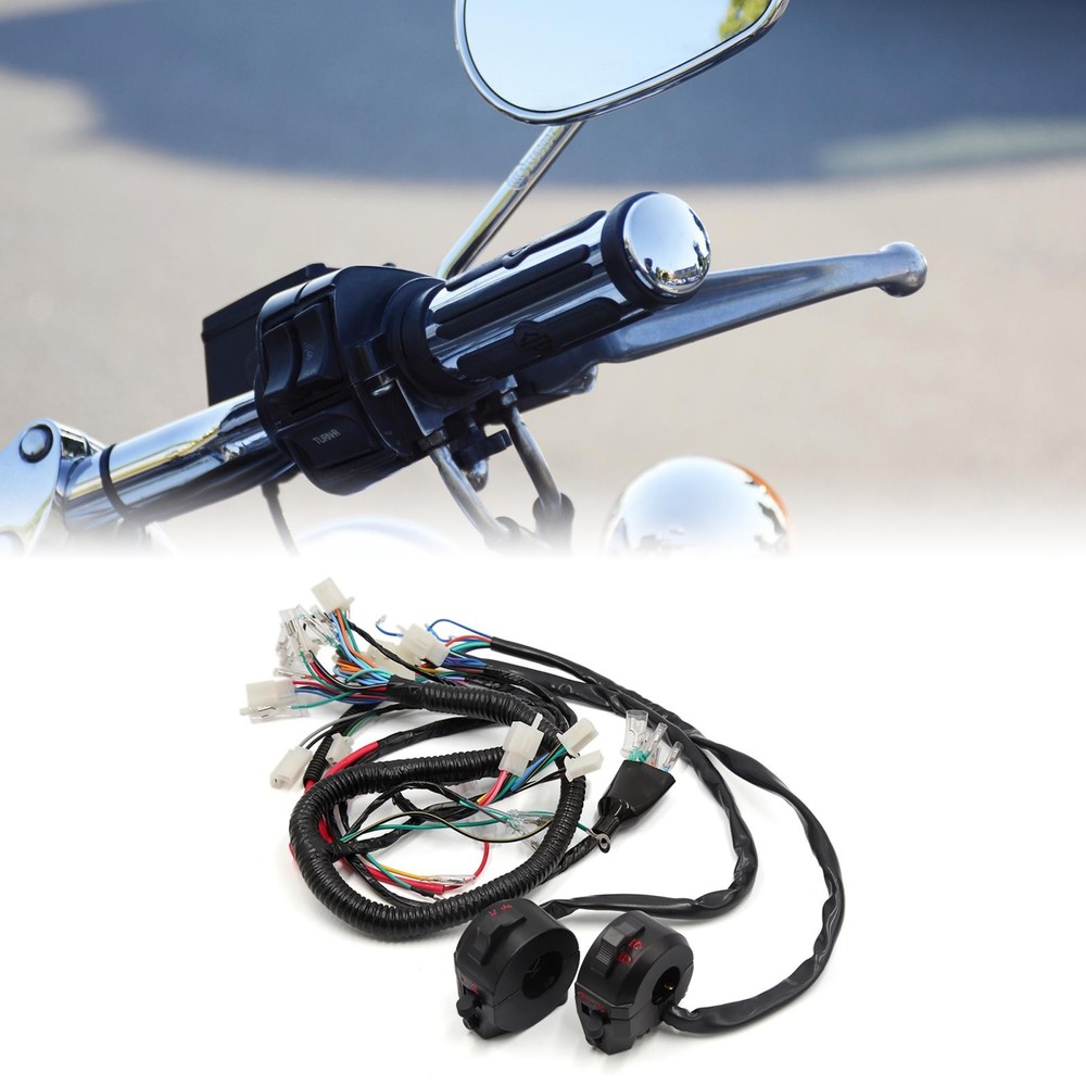 Motorcycle Electrical Main Wire Harness w Handlebar Switch Kit for CG125