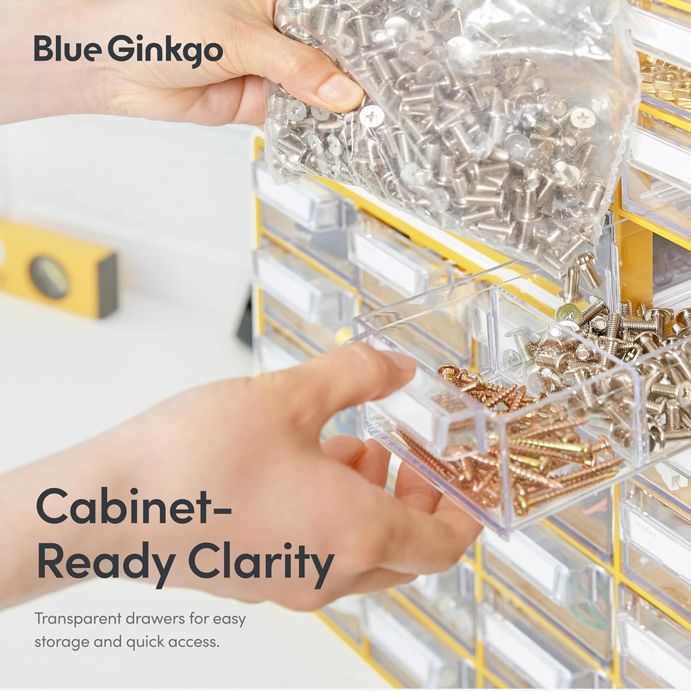 Blue Ginkgo Small 20-Drawer Chestnut –Stackable Transparent Storage Cabinet,Grey