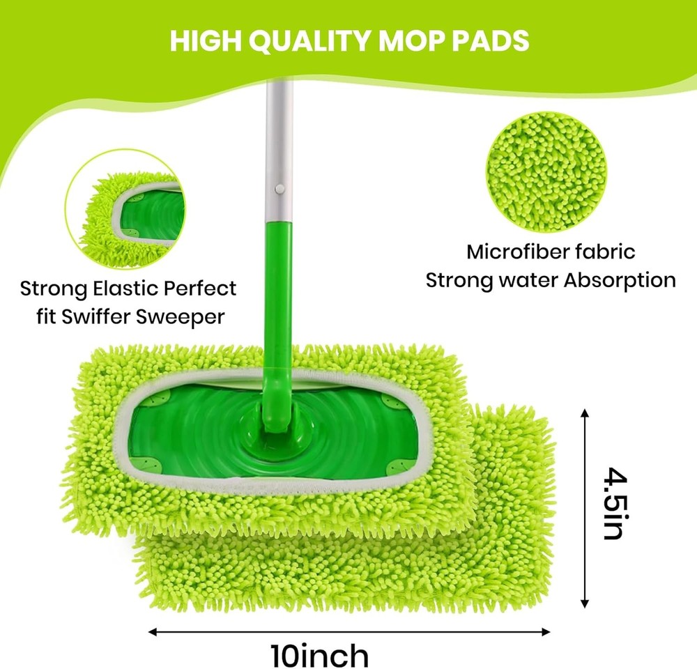 8 Pack Chenille Mop Refill Pads, Reusable Microfiber Mop Pads for 10''–12'' Flat