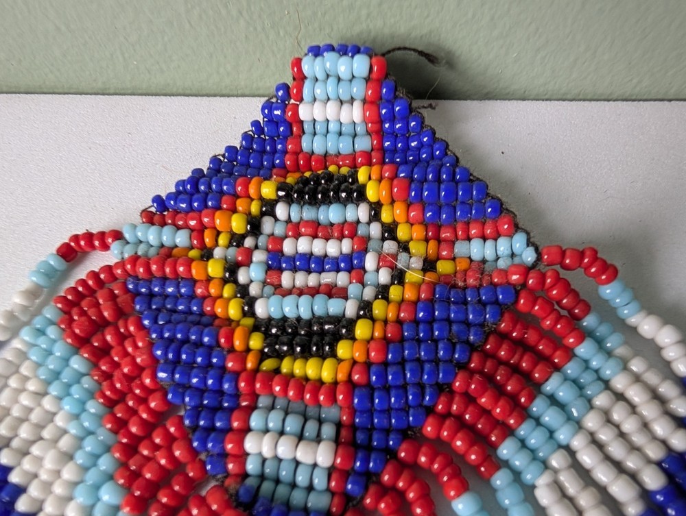 Beaded Native American Style Accent Patch Pendant Seed Bead Multicolor