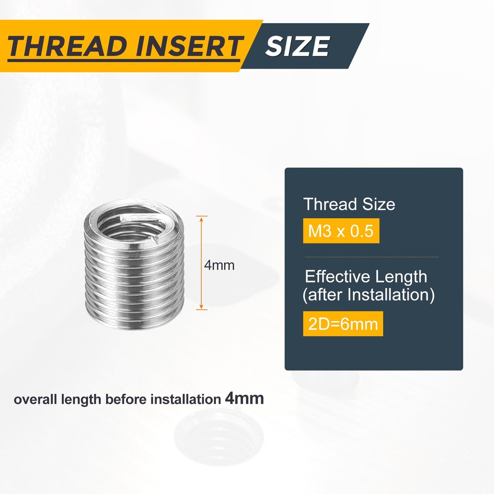 50pcs Wire Thread Inserts M3 x 0.5 x 2D Metric Helical Threaded Sleeve