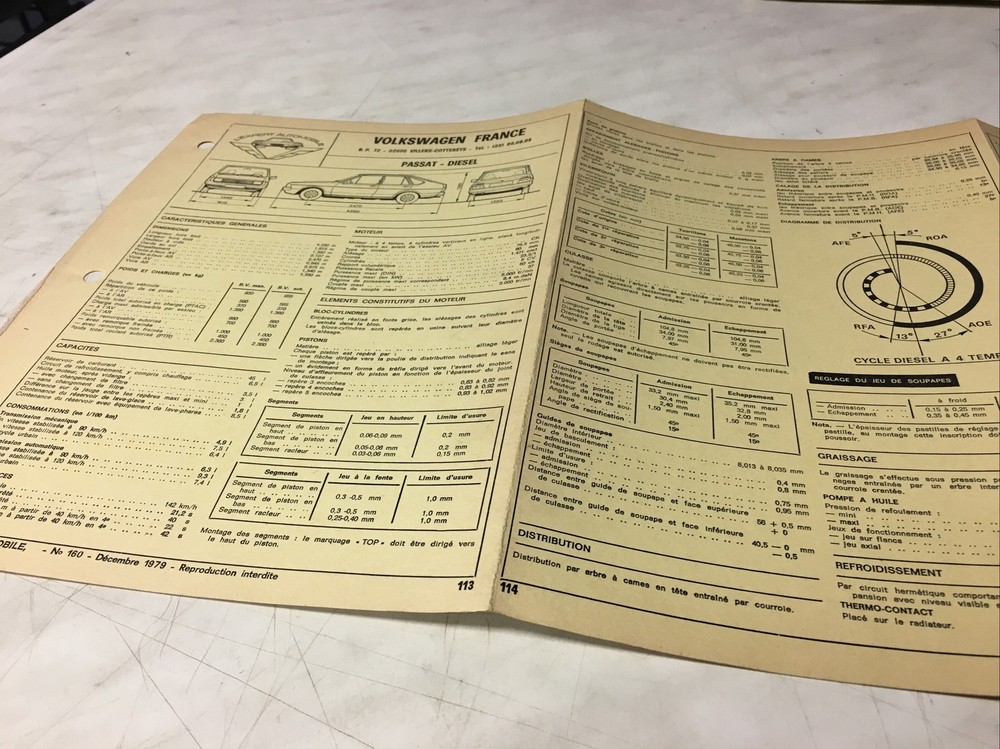 Automobile Technical Sheet VW PASSAT PASSAT Diesel Edition 1979