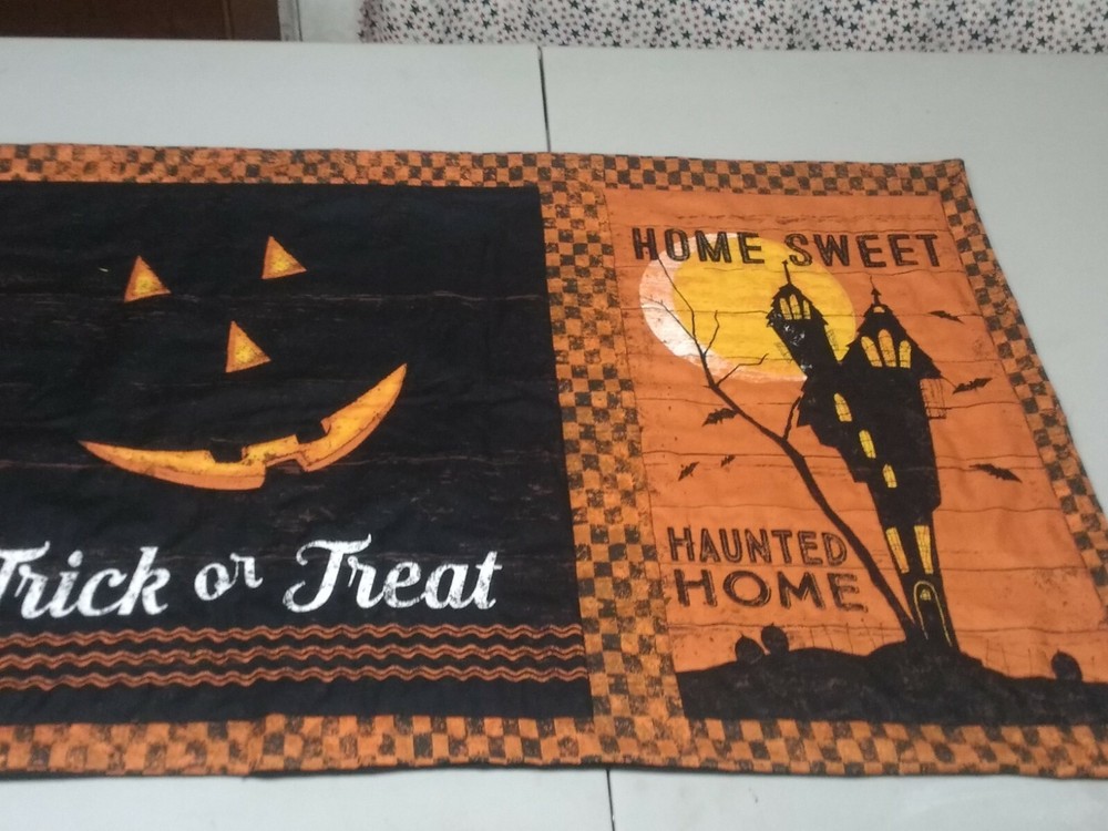 halloween table runner witch haunted house pumpkin handmade quilted