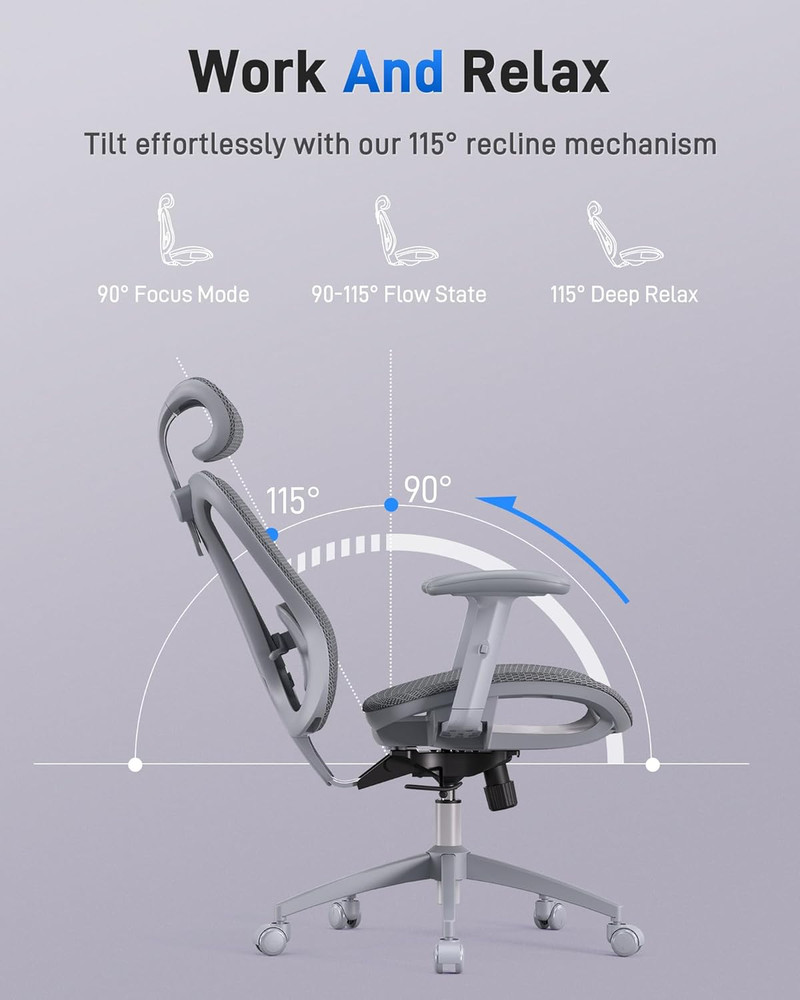 Ergonomic Gray Gaming Chair with Lumbar Support & Adjustable Features