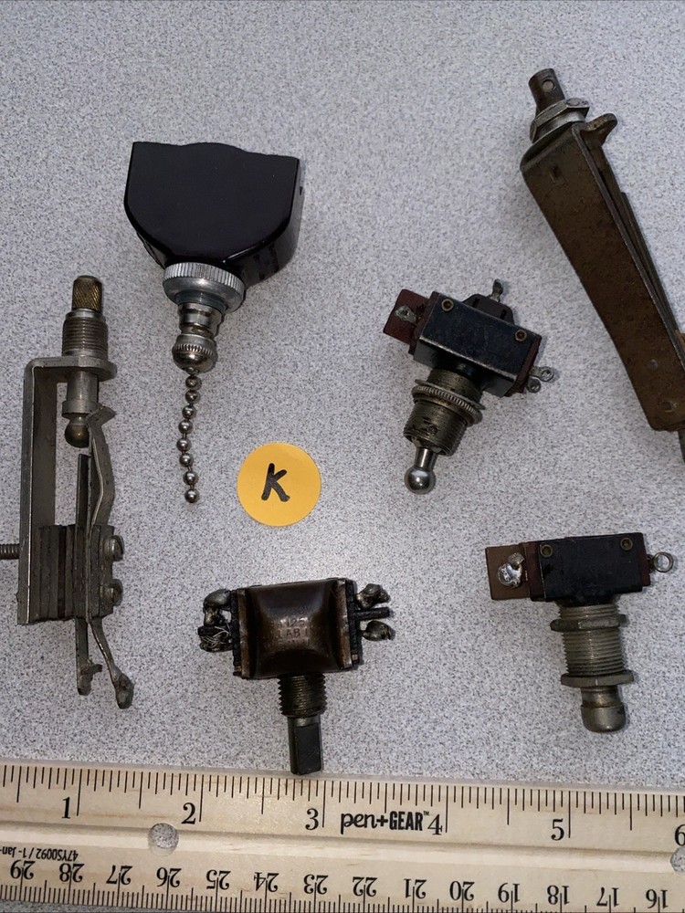 6 MISC VTG Switches Toggle, push button, pull chain, twist /push-pull on/off