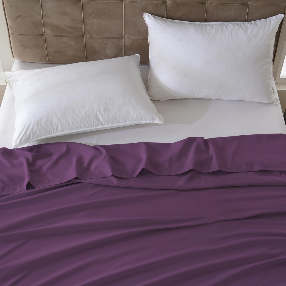 ZPECC Queen Flat Sheet Only 1 Pack, Durable Dark Purple Top Bed Sheets Hypoal...