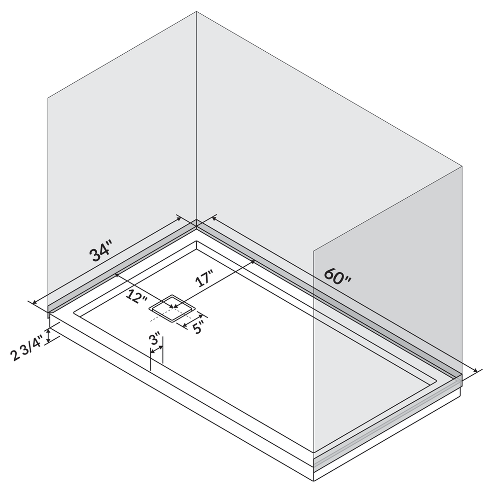 60"x34" Shower Base Pan Single Threshold Alcove Left Drain by LessCare