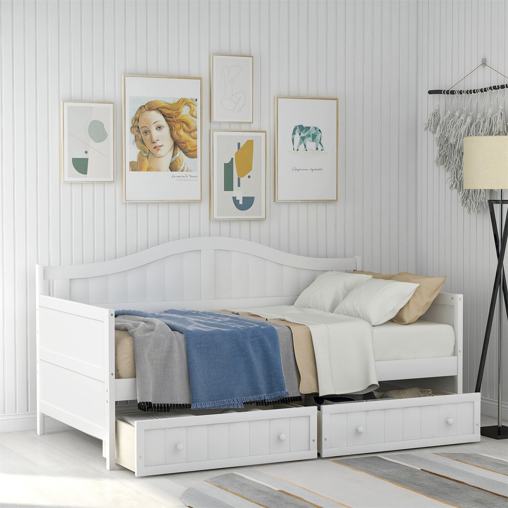 Twin Size Daybed Wood Bed Frame Sofa Bed with 2 Drawer White/Gray/Espresso