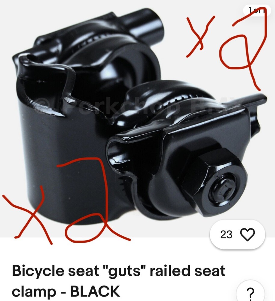Bicycle seat "guts" railed seat clamp - x2 BLACK