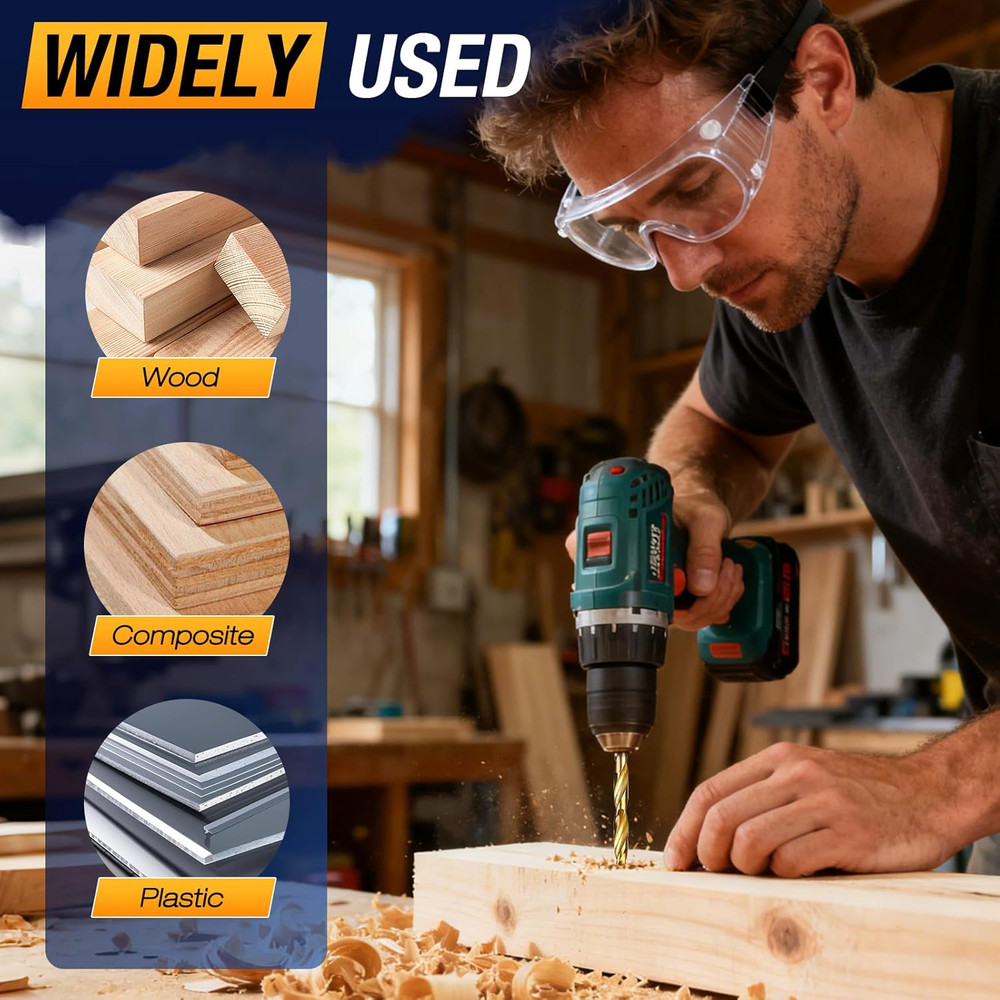 Countersink Drill Bit Set, 11pcs Countersink Drill Bits#4, #6, #8, #10, #12, Tit