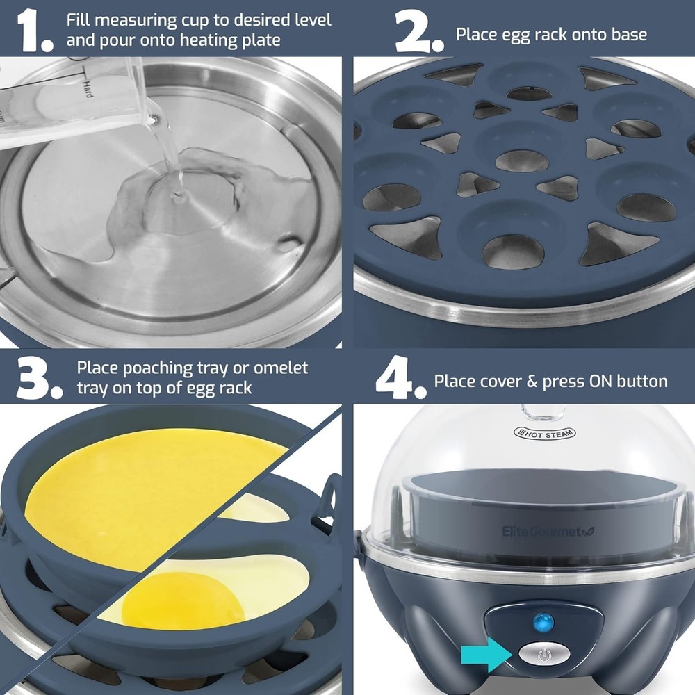 Electric Egg Cooker 7 Eggs Hard Soft Medium Boiled Poacher Omelet Maker