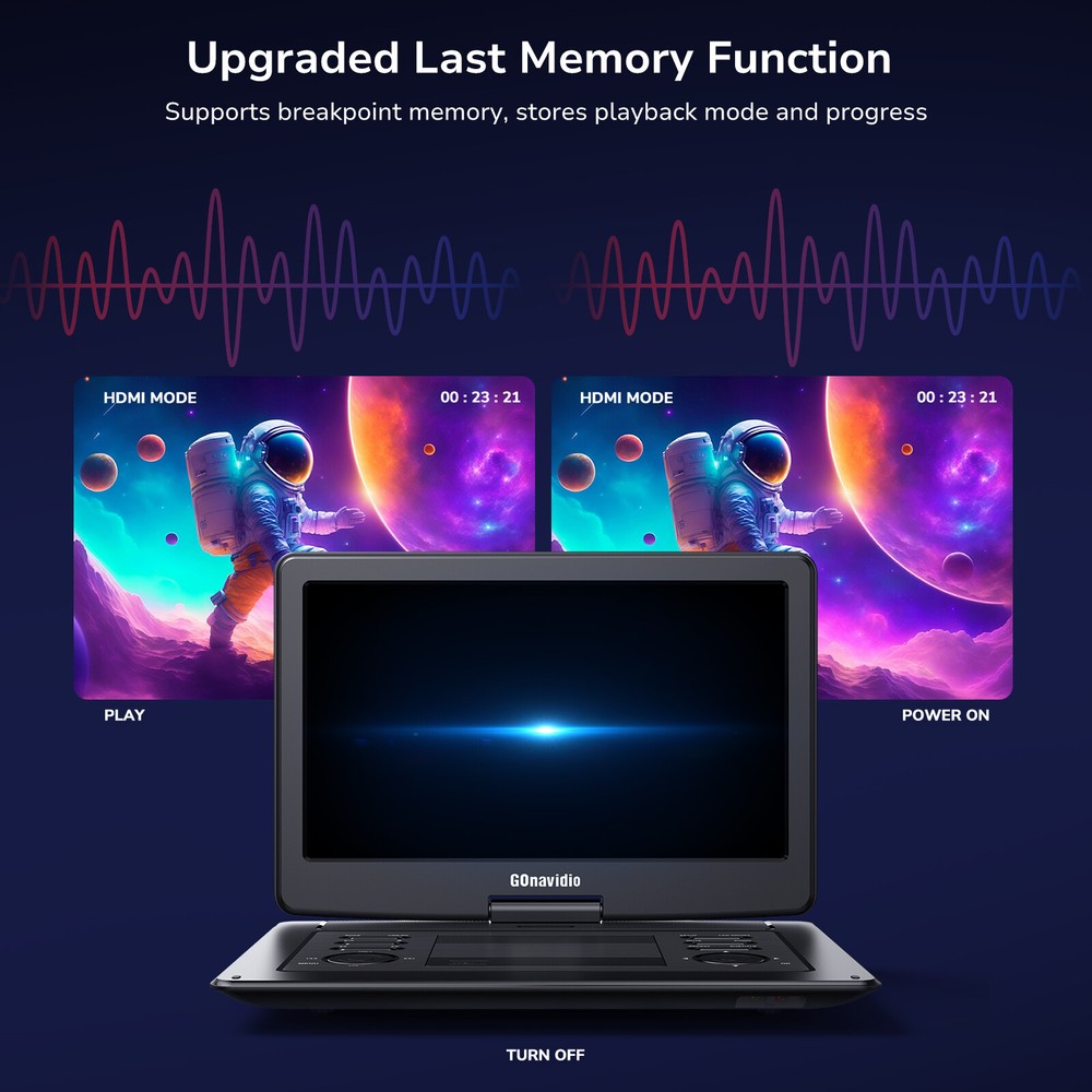 19" Portable DVD Player w/ 16'' Large Screen 6 Hours Sync Screen Last Memory USB