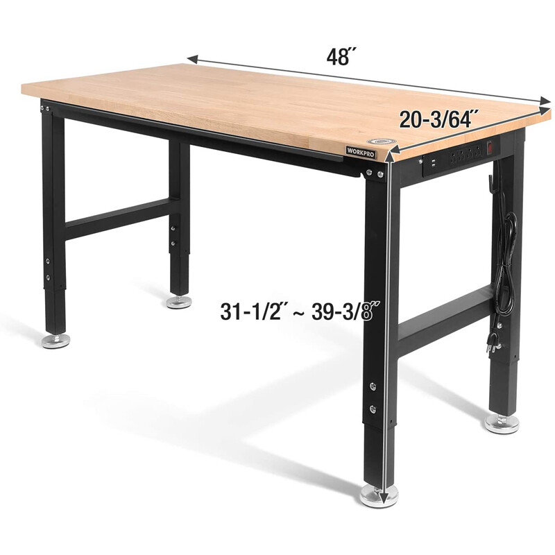 WORKPRO 48" Heavy-Duty Adjustable Workbench Rubber Wood Workstation Worktable US