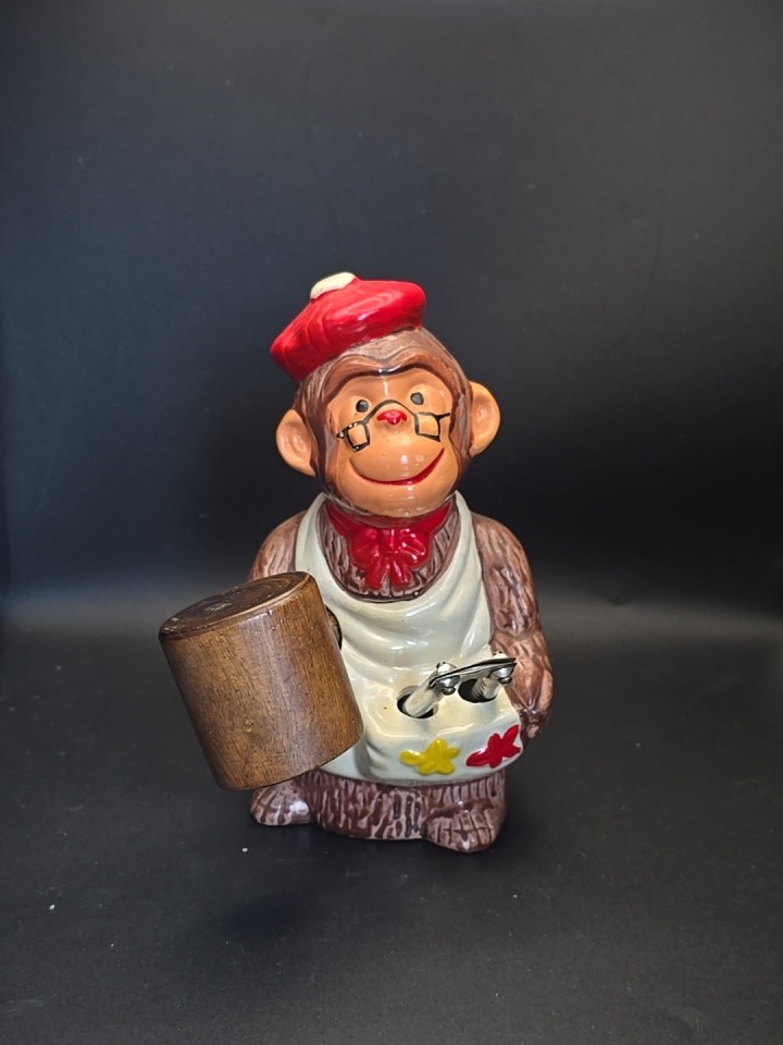 Vintage McCrory Ceramic Monkey Nut Cracker Mallet Pick Set Earthenware 7.5"