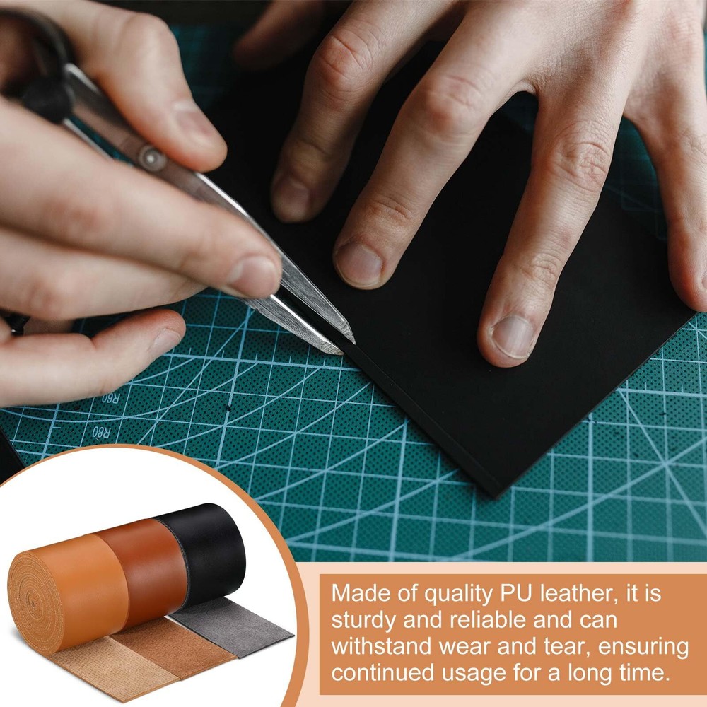 3 Rolls Leather Strap Leather Belt Strips Flat Leather Straps Single Sided Fa...