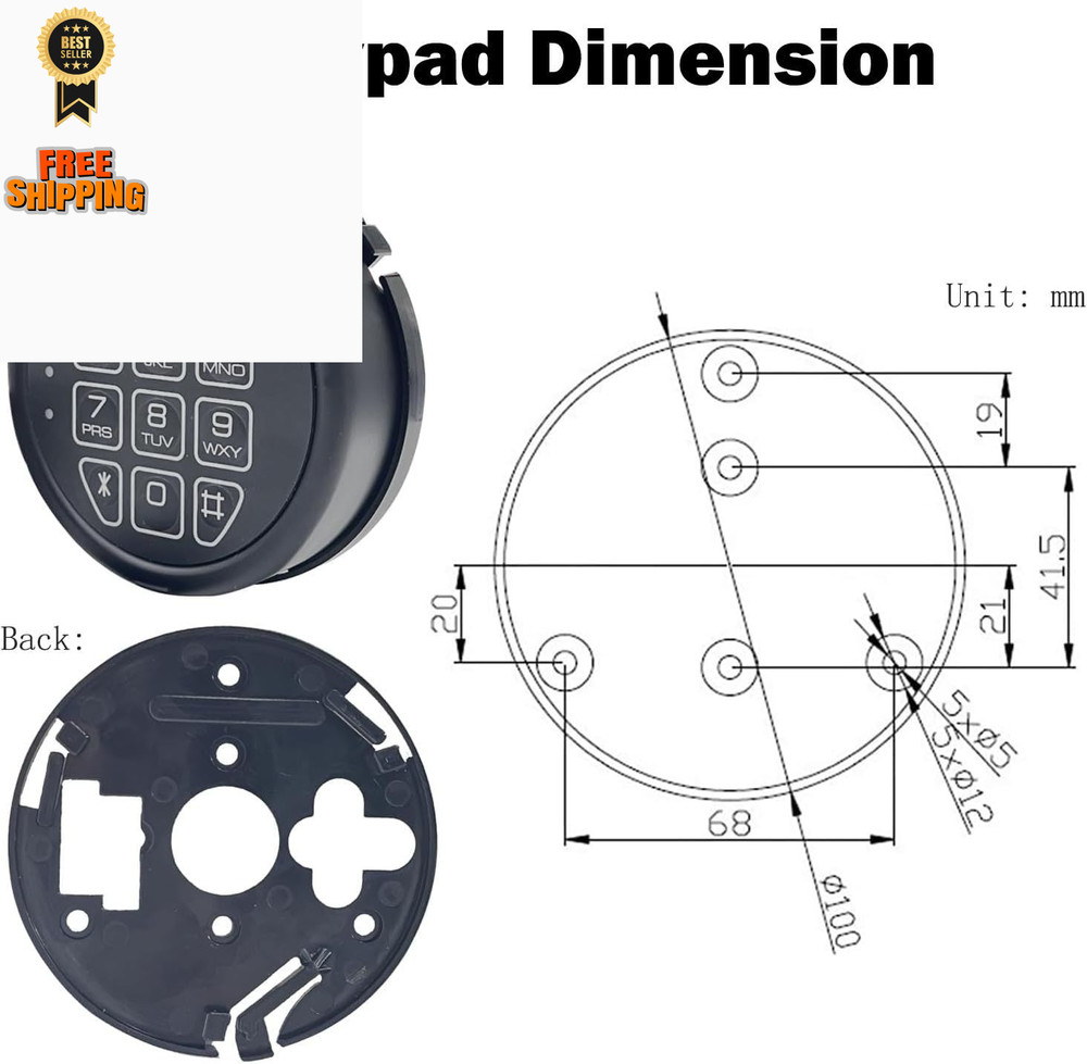 Electronic Safe Lock Replacement Keypad with Solenoid Lock, Gun Black