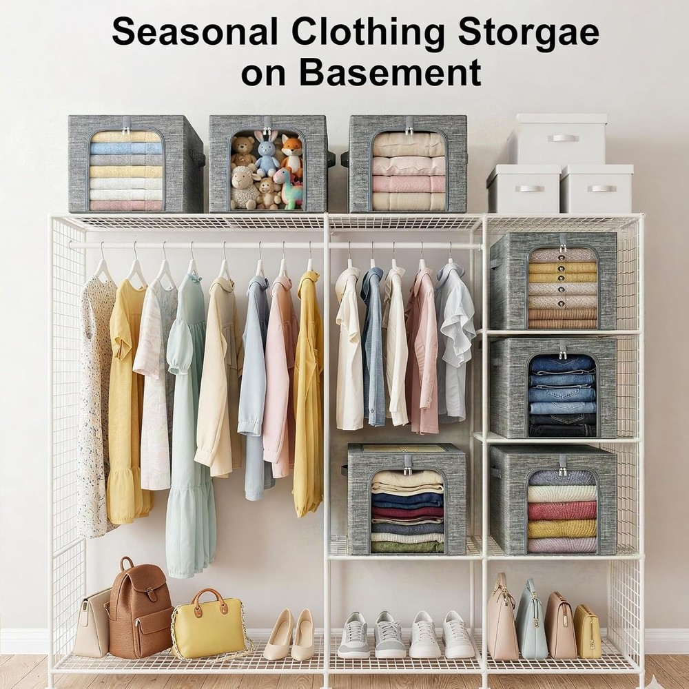 GoMaihe Clothes Storage Bin with Metal Frame: 6-Pack Stackable Closet Storage Bi