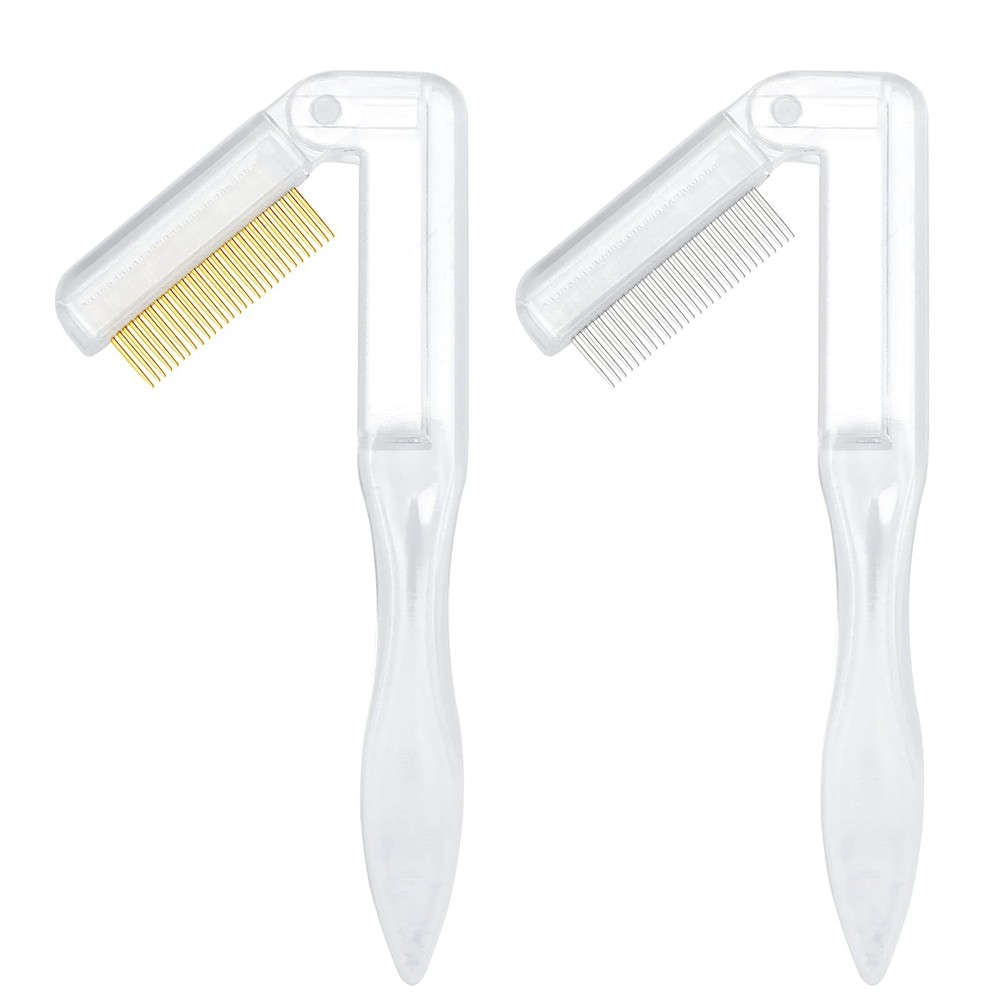 2 PCS White Folding Eyelash Comb Separator Tool Metal Teeth Eyebrow Brush