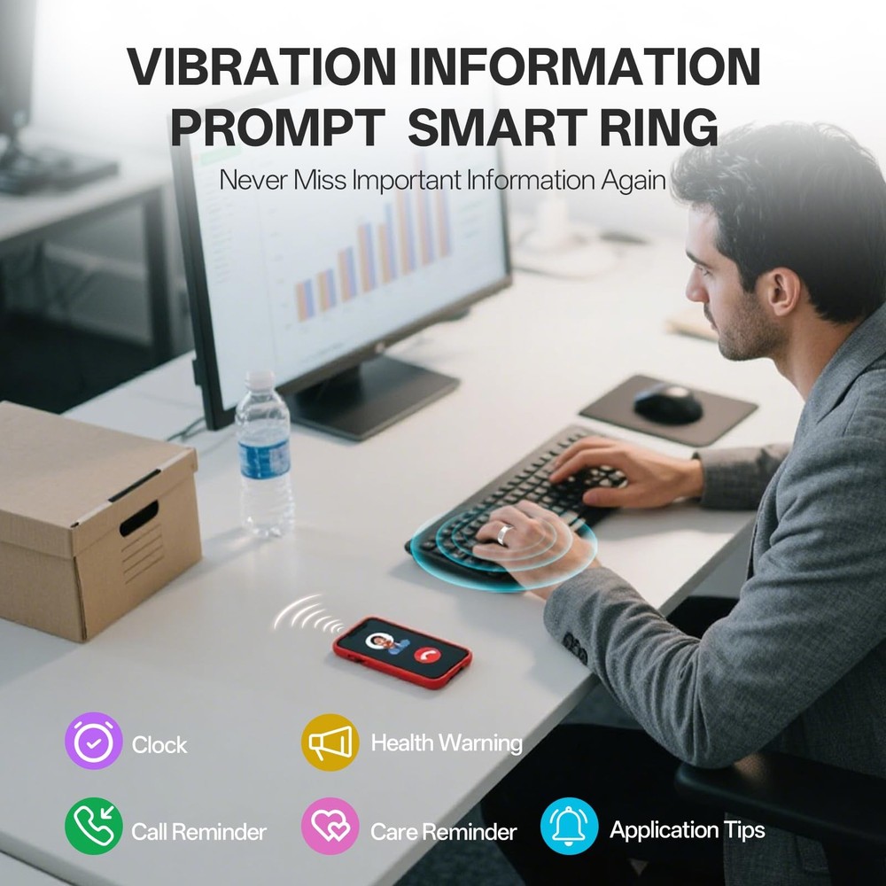 Smart Ring with Vibration Alerts, health tracker ring Body 13#, Silver