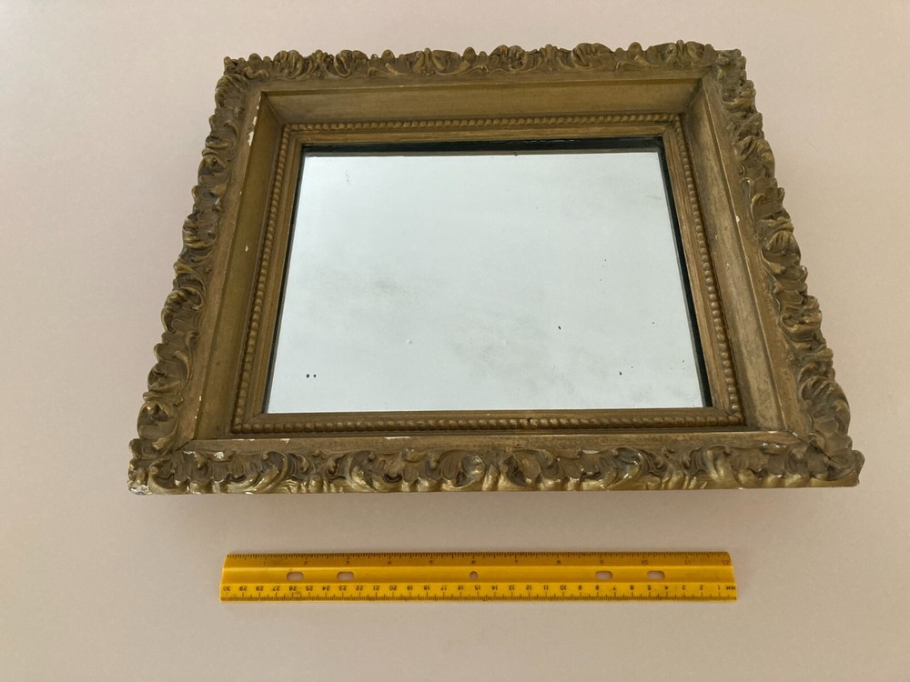 Antique Gold Wood Plaster Gesso Deep Frame Rectangular Mirror ~ 14 x 16 x 2.5 In