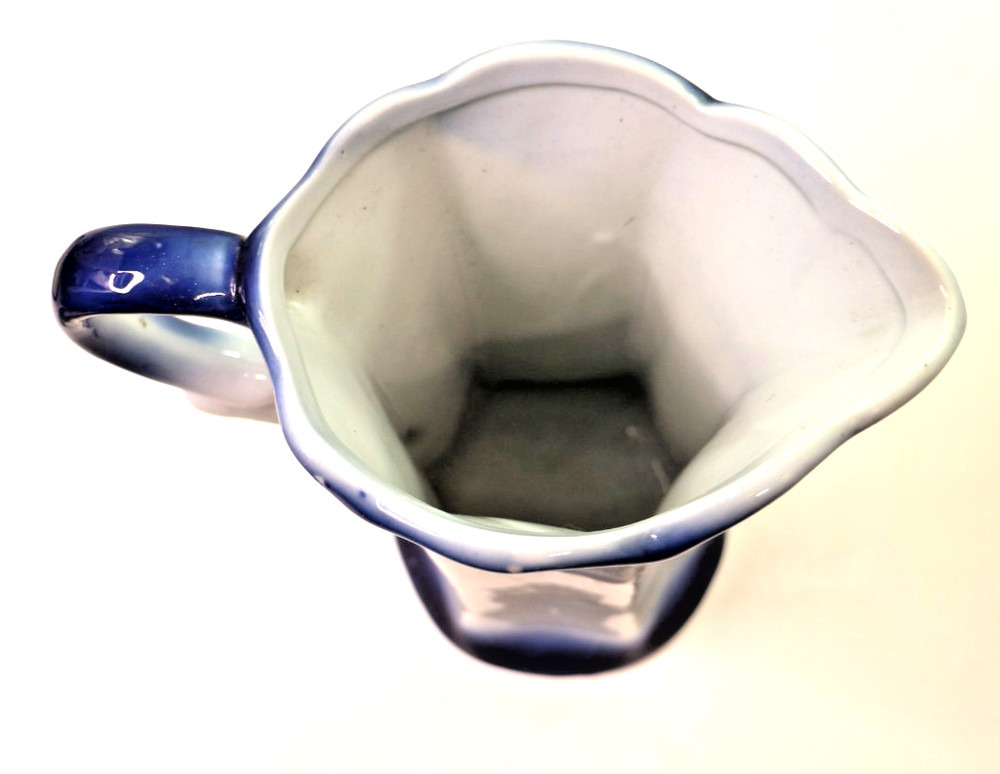 Vintage Floral Blue Pitcher 8.75"