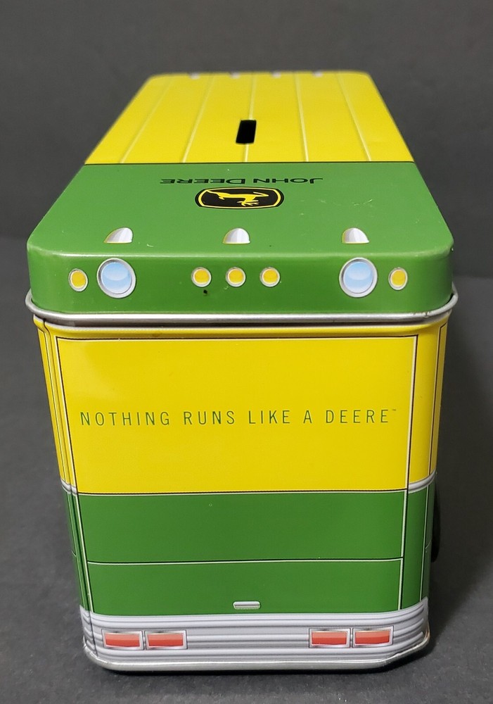 John Deere Bus Shaped Tin Coin Box